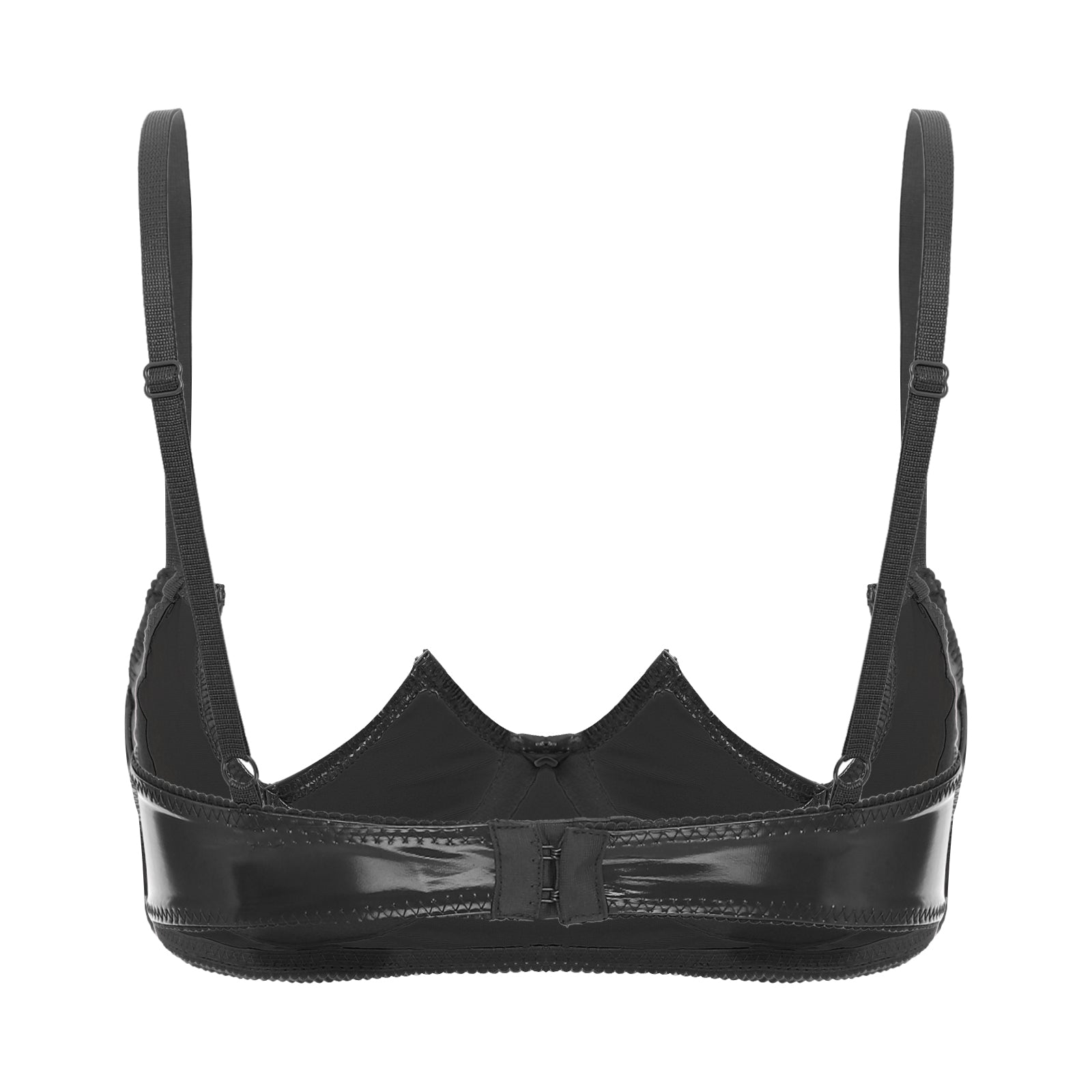 Womens Sexy Gothic Wet Look Patent Leather Bralette Lace Quarter Cup Underwired Shelf Bras Tops Push Up Sheer Floral Balconette