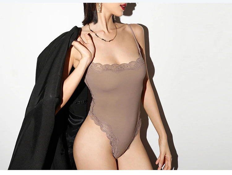 Meet'r Lace Camisole Bodysuit Lingerie Ladies Lace-edged Sexy Body-shaping Shapewear G-string Inner Tight Corset Underwear
