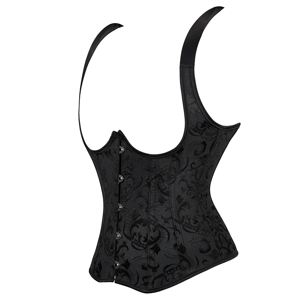 Sexy Overbust Corset Top with Straps,Embroidery Erotic Sensual Lingerie ,Woman Corgested Bustier Waist Corset Body Shapewear