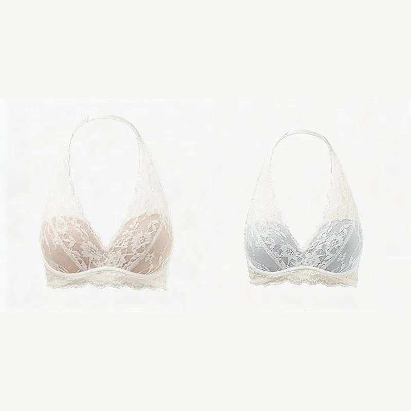 Lace Halter Backless Bra Push Up Small Bust Sexy Pure Desire Back Beauty Women Young Girl Fashion Intimates Underwear New Trend