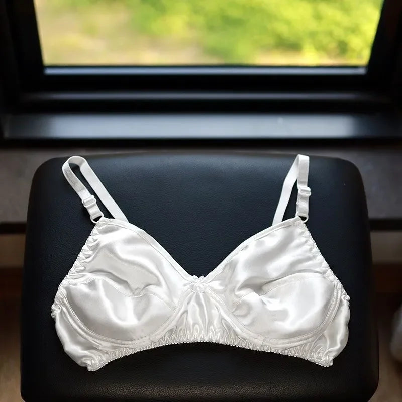 Nipple Coverage Thin Underwear Breathable Healthy 100% Mulberry Silk Double-Sided Silk Bra Wireless Sleep Bra