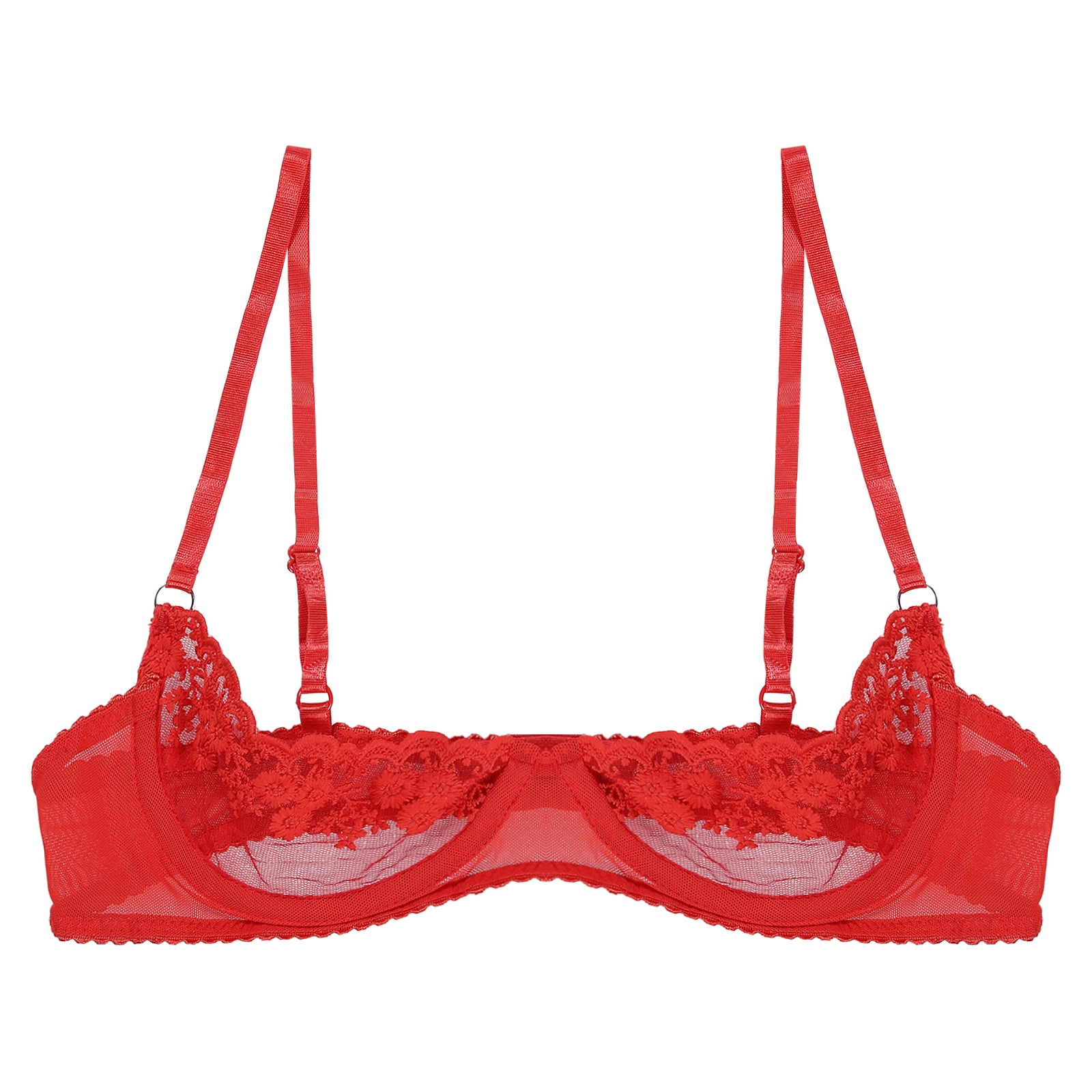 Women Sexy Half Cup Bras Open Nipple Lingerie Bra Top Sheer Floral Lace Underwired Underwear Adjustable Straps Unlined Brassiere