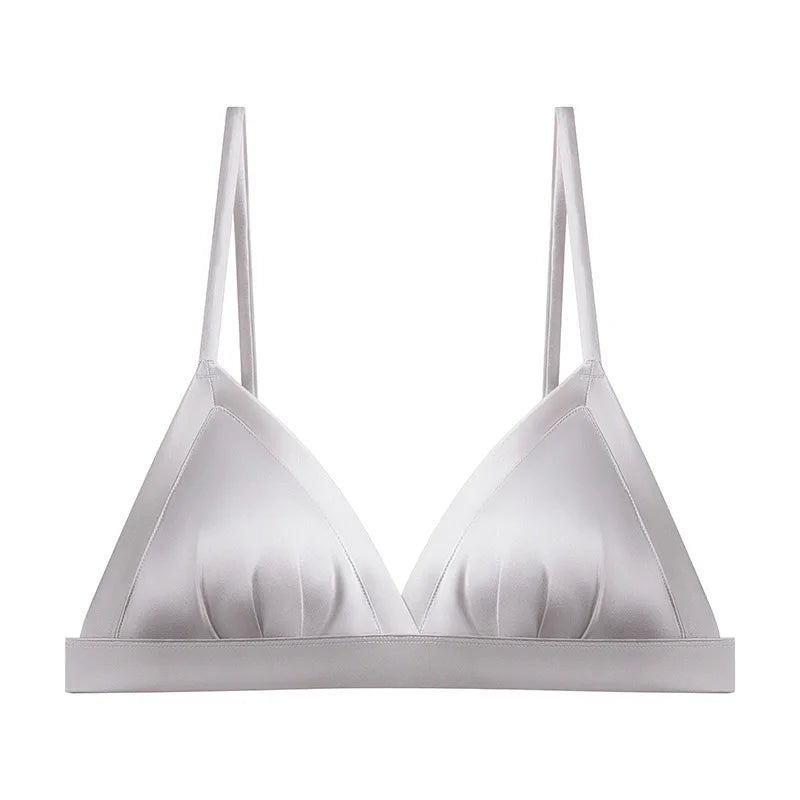 Women Silk Bra 93.8% Mulberry Silk 6.2% Spandex 3/4 Cups Everyday Wear Thin Bra Lining Wire Free Solid Colors Intimates TG223