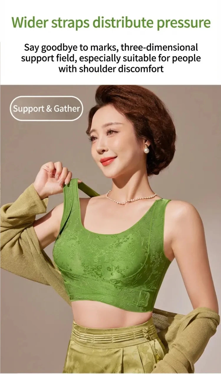 Embossed Floral Tank Bra Women’s Seamless Wirefree Bra Side Buckle Push Up Anti-Sag Comfort Everyday Underwear