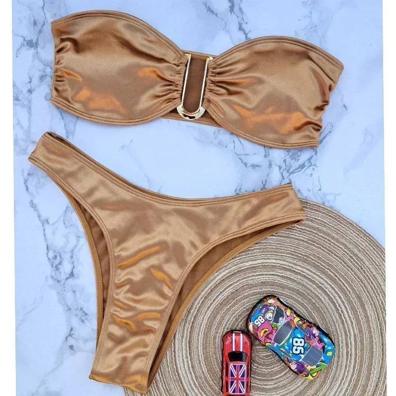 Sexy Women Bikini Brazilian Swimsuit Push-up Bra Bikini Set Two Piece Swim Suit Swimwear High-waisted Beachwear Solid Bathing