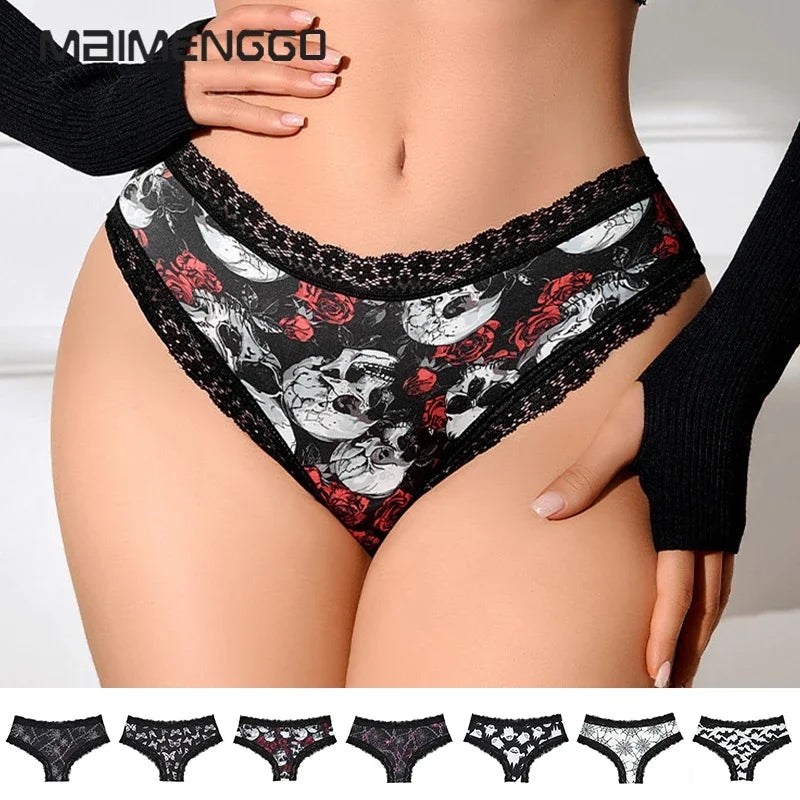 2Pc Set Lingerie Woman Sexy Underwear Lace Female Underwear Ghost Bat Butterfly Gothic Style Breathable Panties For Women