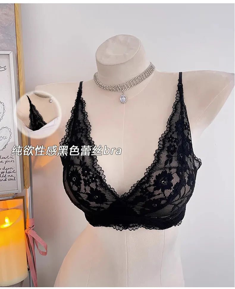 Lace Halter Backless Bra Push Up Small Bust Sexy Pure Desire Back Beauty Women Young Girl Fashion Intimates Underwear New Trend
