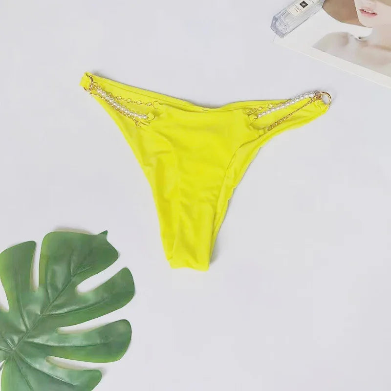 Bikini swimsuit with separate metal cover-up, women's halter neck backless swimwear made of highly elastic fabric