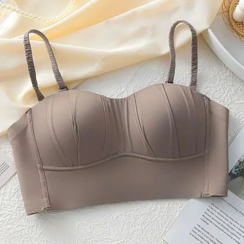 Sexy Push Up Bras French Pleated Bra New Detachable Ringless Thin Gather Bra Without Underwire Seamless Underwear for Women New