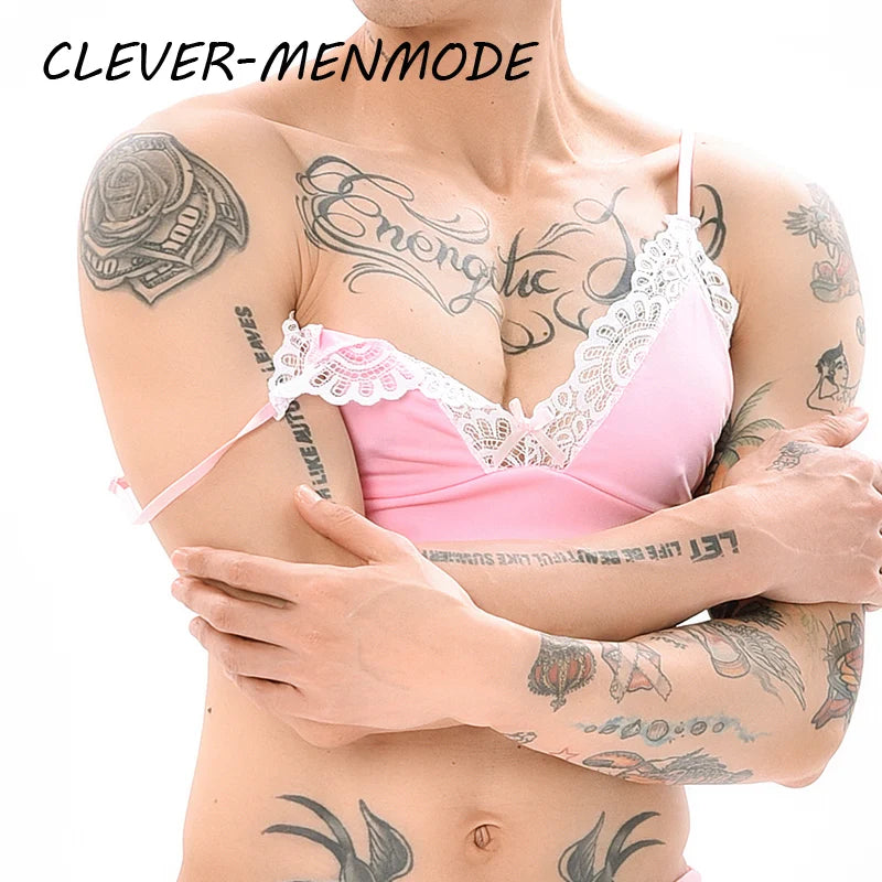 Men's Bras Sexy Underwear Lace See-Through Men's Safety Belts Body Sissy Clothing Gay Exposure Bikini Lingerie