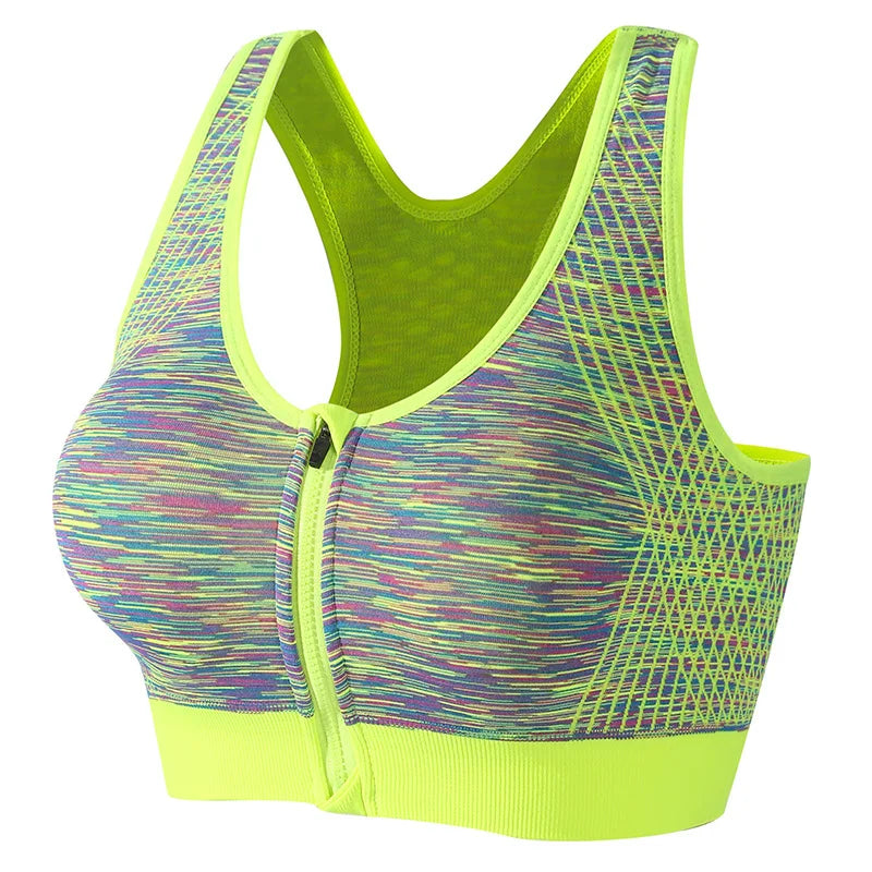 Women Sports Bra Front Zipper Sports Bra Breathable Shock-proof Underwear High Impact Yoga Bra Running Fitness Workout Tank Tops