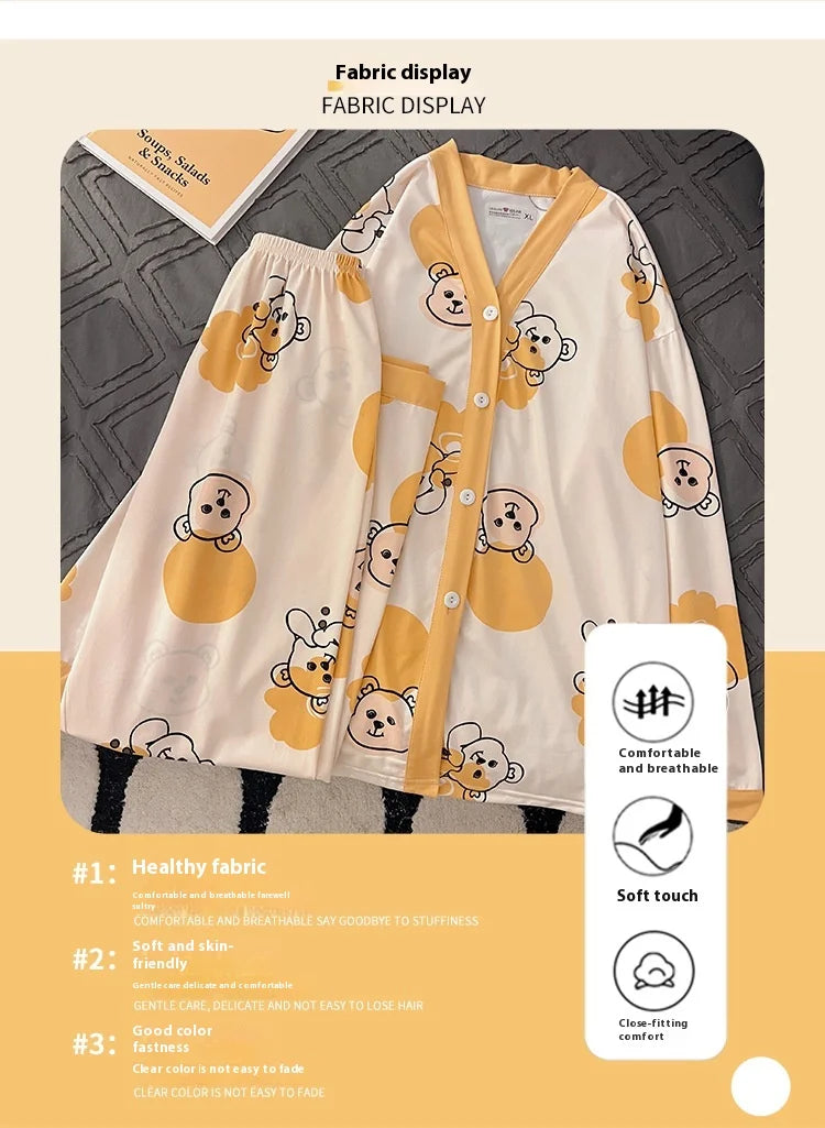 Girls' Four-Season Pajama Set Women's Long-Sleeve Homewear New Casual Outfit for Going Out and Walking Women's Homewear Set