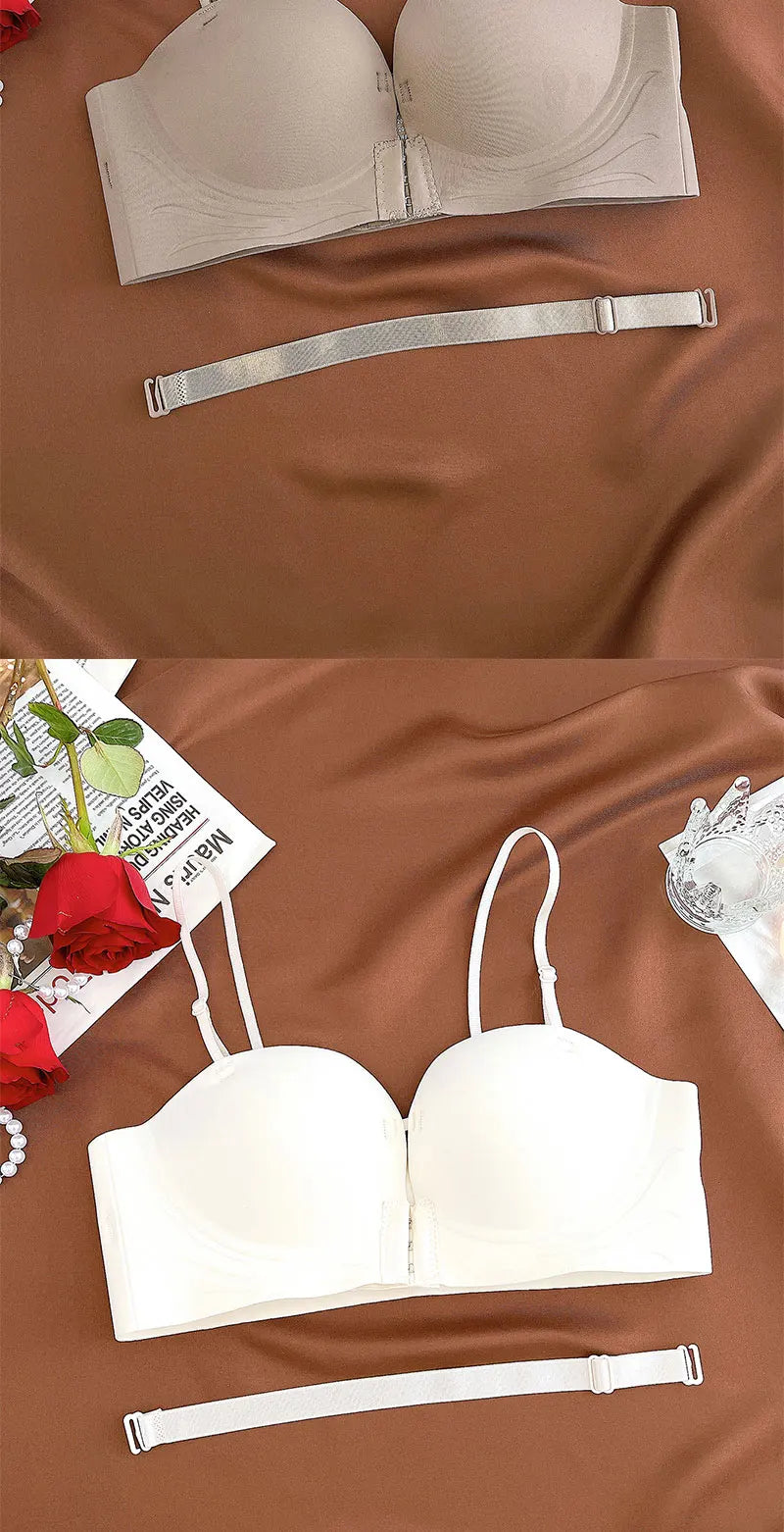 Front Closure Push Up Bras Women's Sexy Seamless Plunge No Steel Brassiere Thick Female Underwear Solid Color Invisible Lingerie