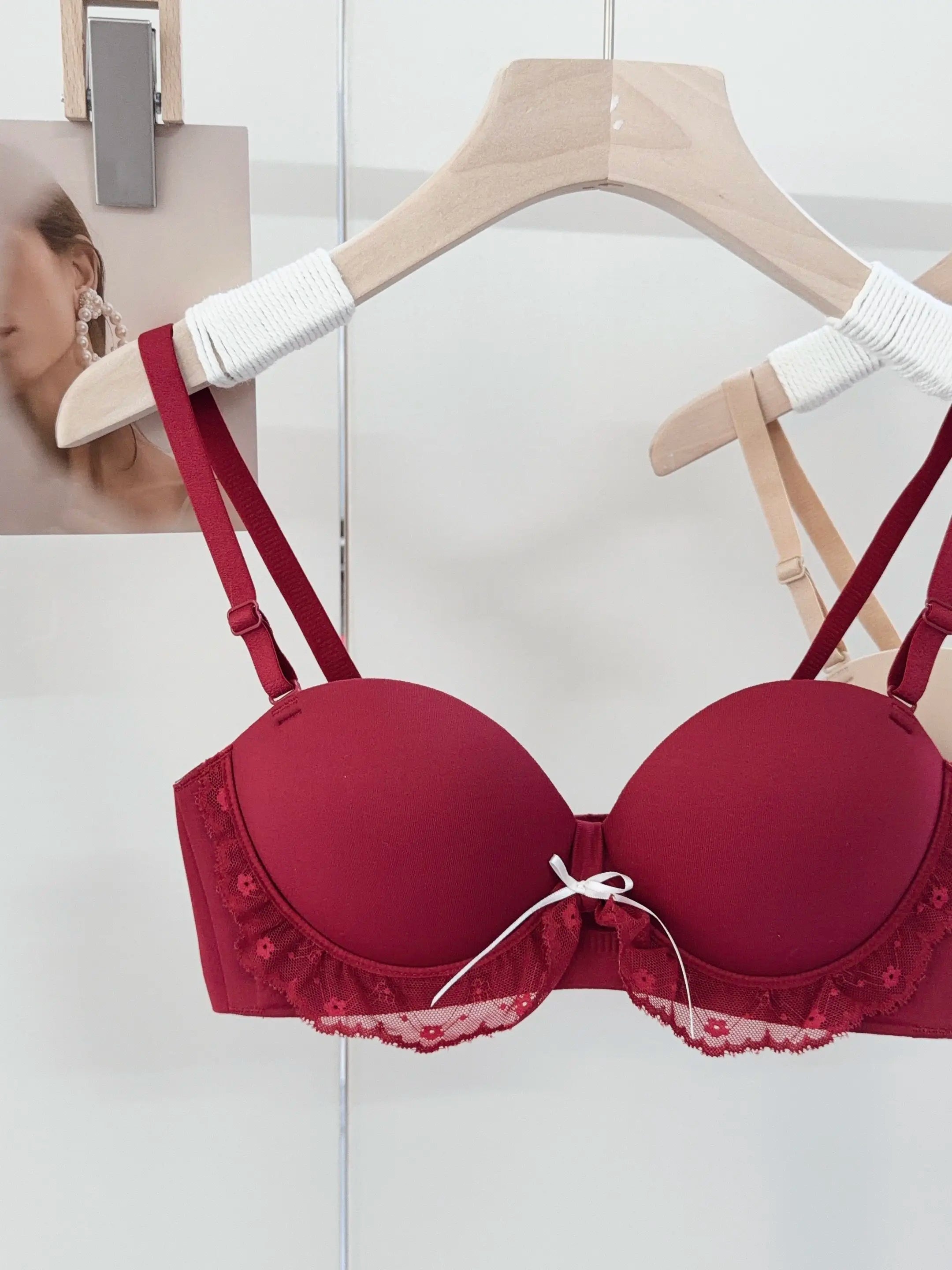 YEMOMO Red Half-Cup Lace Bra Set for Small Chests Adjustable Support Anti-Sagging Push Up Sexy Lingerie Set Women Birthday Gift