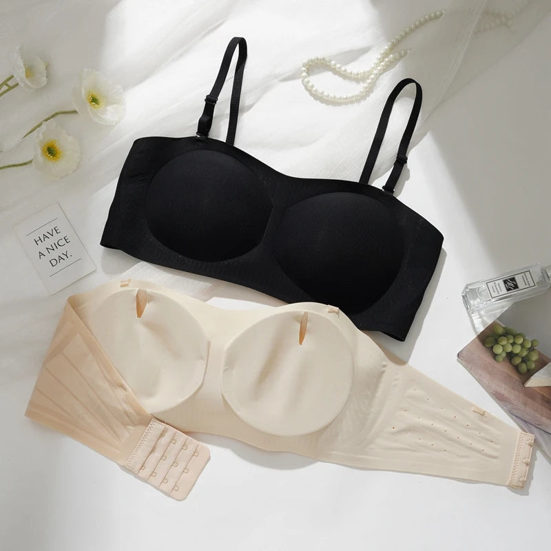 Women's Invisible Push Up Bras Spring Summer New Cool Detachable Shoulder Strap Underwear Silicone Anti Slip Thin Solid Bra