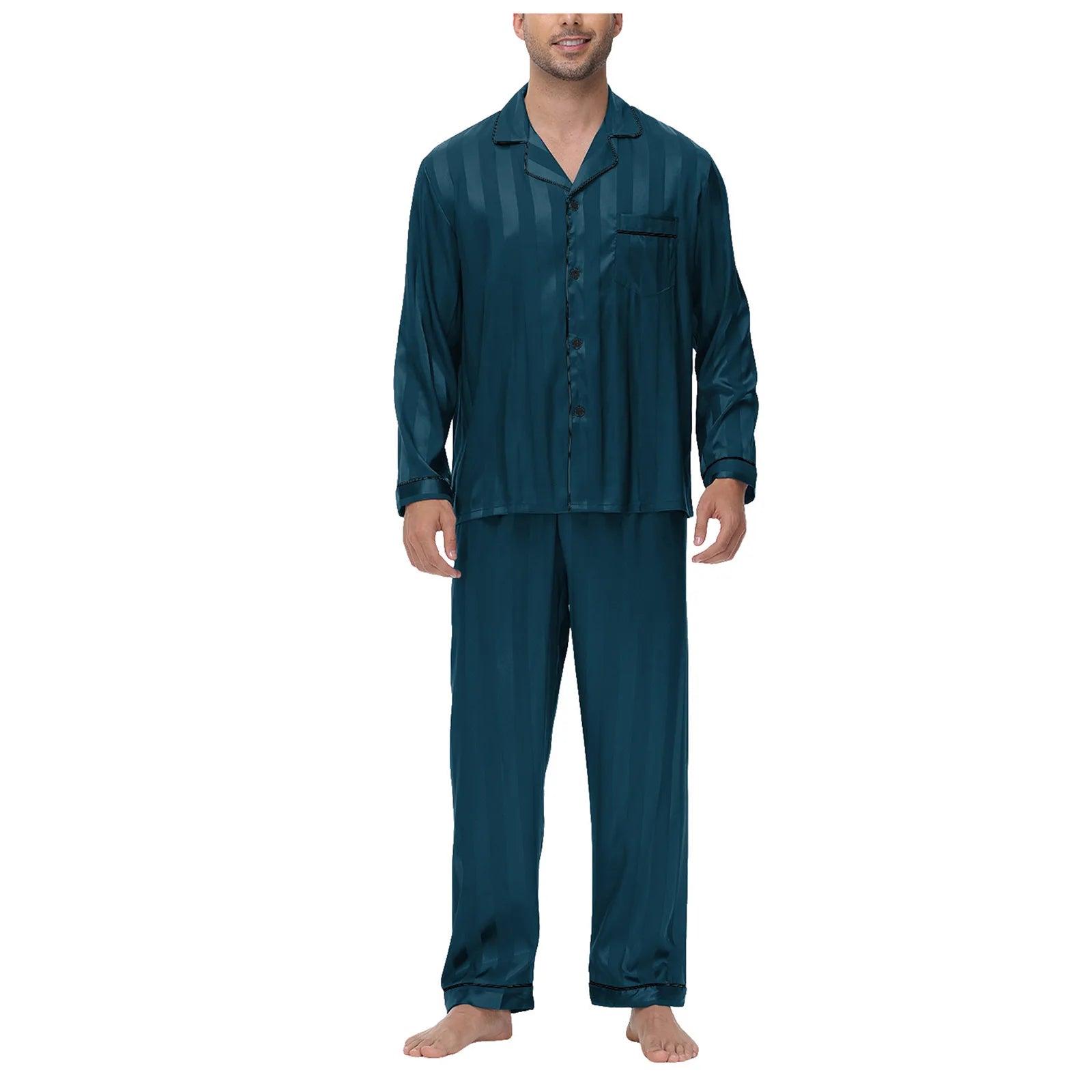 Men Pajamas Set Silk Satin Sleepwear for Man Shirt Long Sleeve Pijama Male Fashion Soft Loungewear S-2XL Size Spring Nightwear