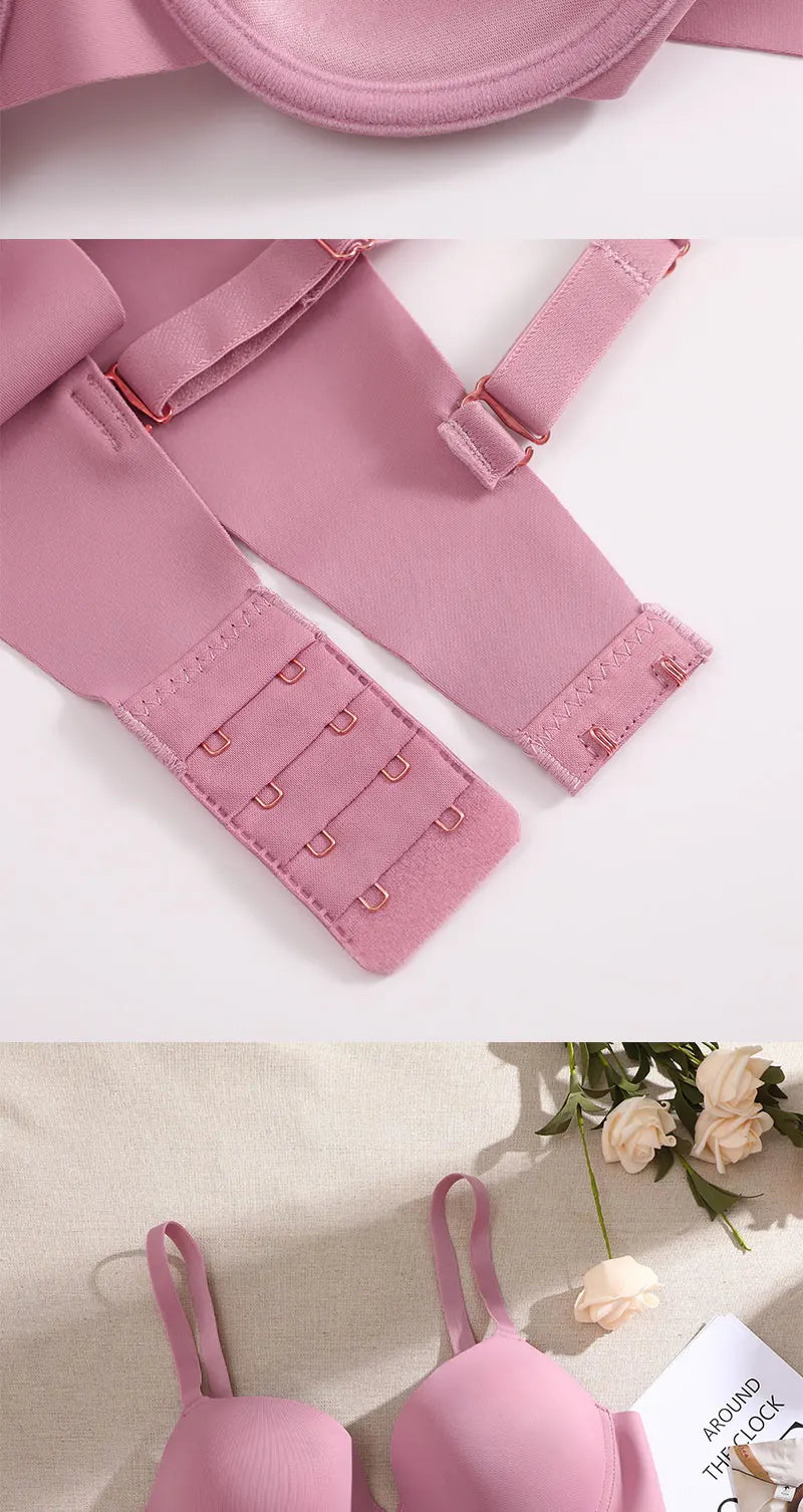 2Pcs/Set Comfortable Adjustable Push Up Bra Shockproof Lingerie Wireless Deep V Bra Anti-sagging Brassiere for Women Summer Bras