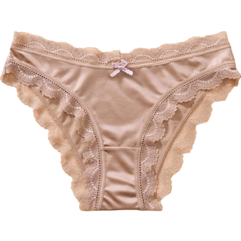 Felinus Ice Silk One-piece Slip Material Low Waist Sexy Lingerie Ladies French Satin Underwear Briefs New Lace Triangle Panties