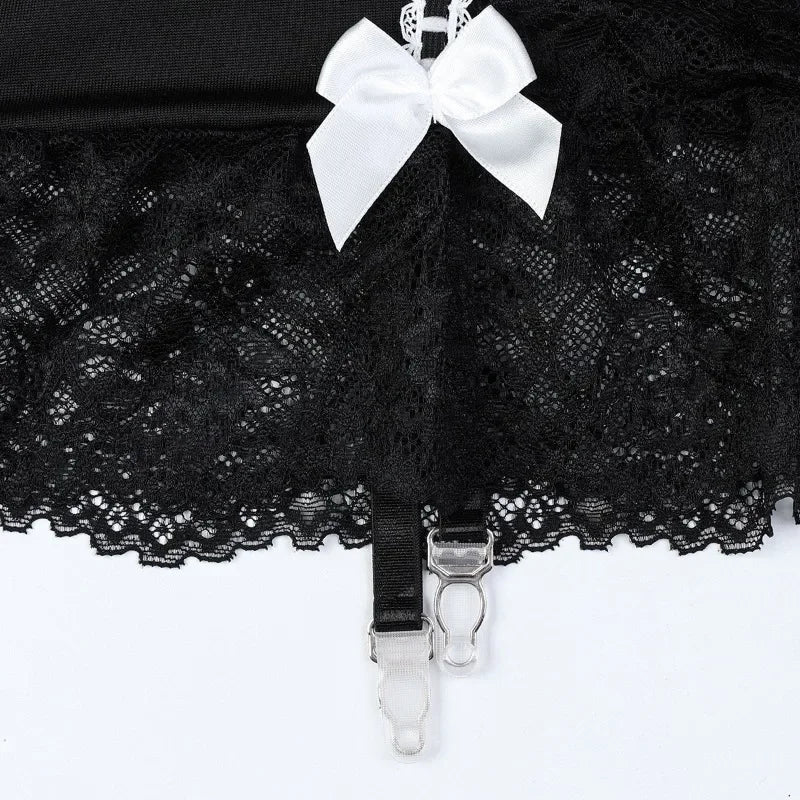 Floral Lace Babydolls Hot Sexy Lingerie Sets Women Transparent Embroidery Bow Exotic Chemises Night Dress with Thong Sex Outfit