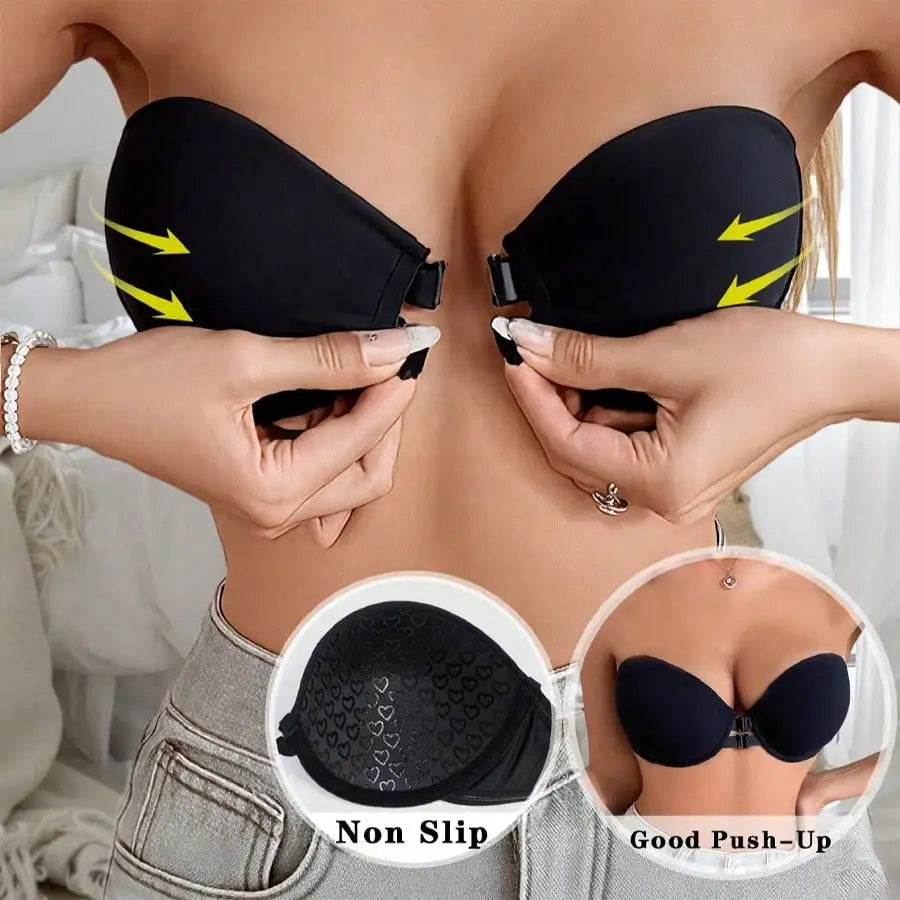 Strapless Bra Front Closure Push Up Bras For Women Heart Pattern Cup Backless Invisible Strapless Underwear Sexy Lingerie
