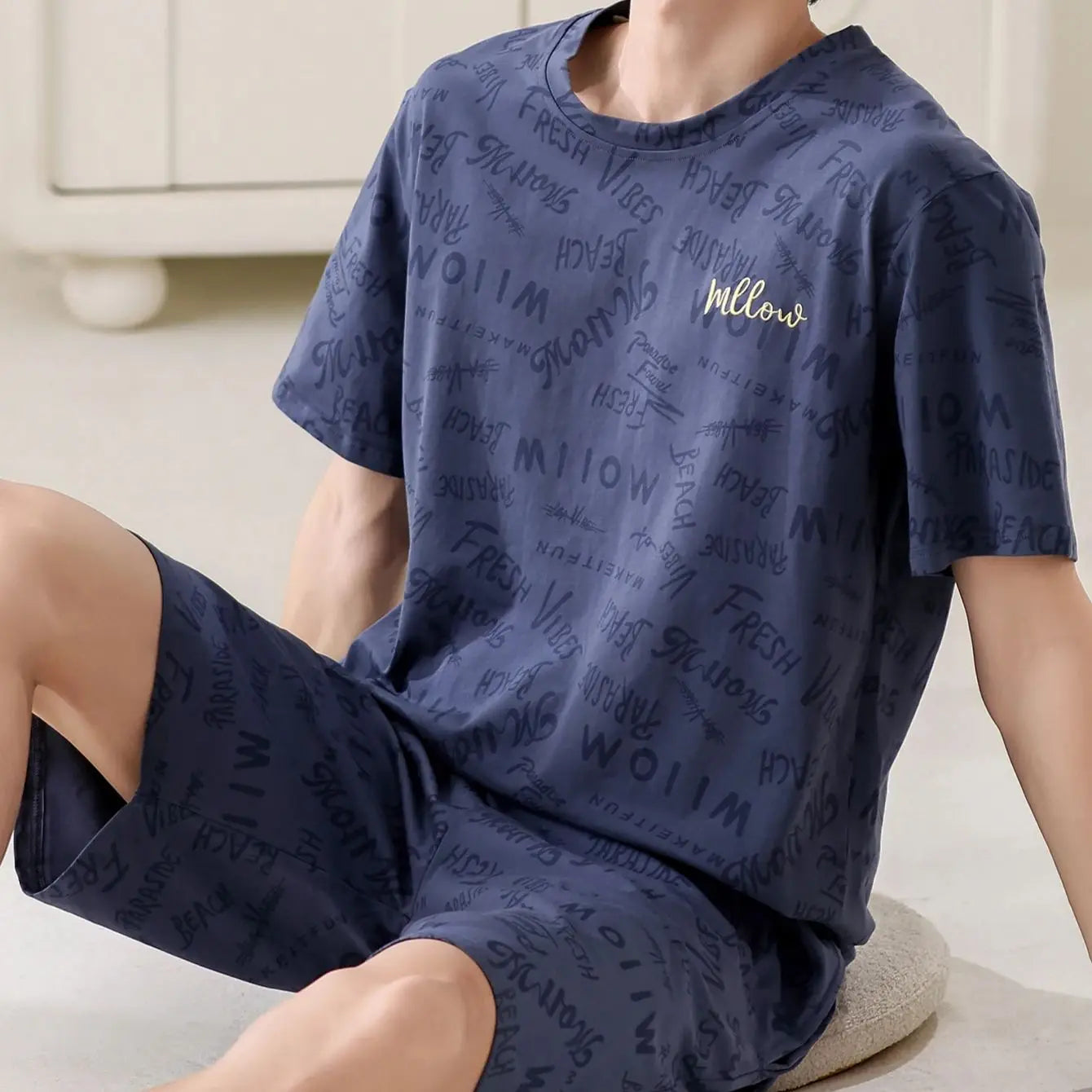 Men's Pajama Set Casual Trendy Basic Style Letter Print Round Neck [T-Shirt] Short-Sleeve Top - Shorts Sleepwear Bottoms Loungewear Set 2-Piece Set Suitable for Outdoor Wear Spring Summer