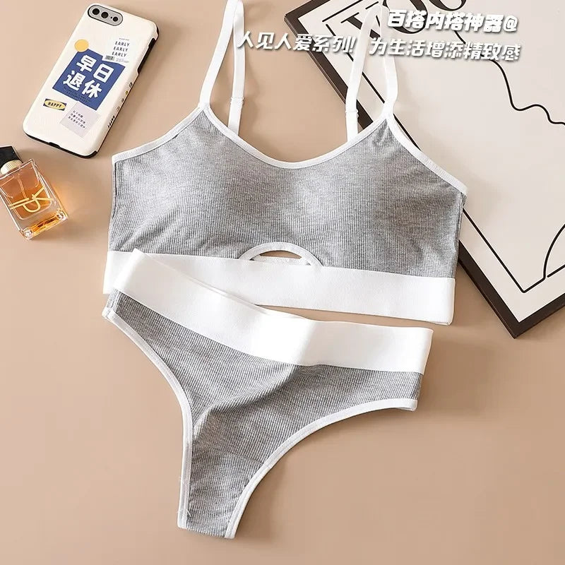 Seamless Bras Sports Bra And Panties Set Women Hollow Out Cotton Underwear U Back Push Up Bras Comfort Sexy Set Lingerie