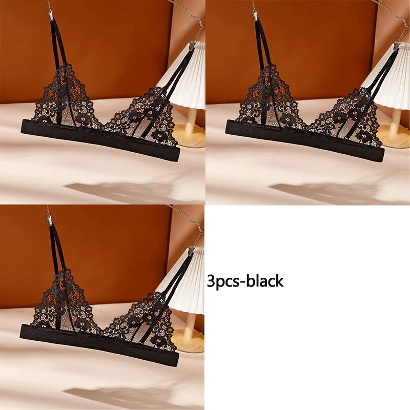 3PCS Women's Seductive Comfort Bralettes Unlined Lace Bra