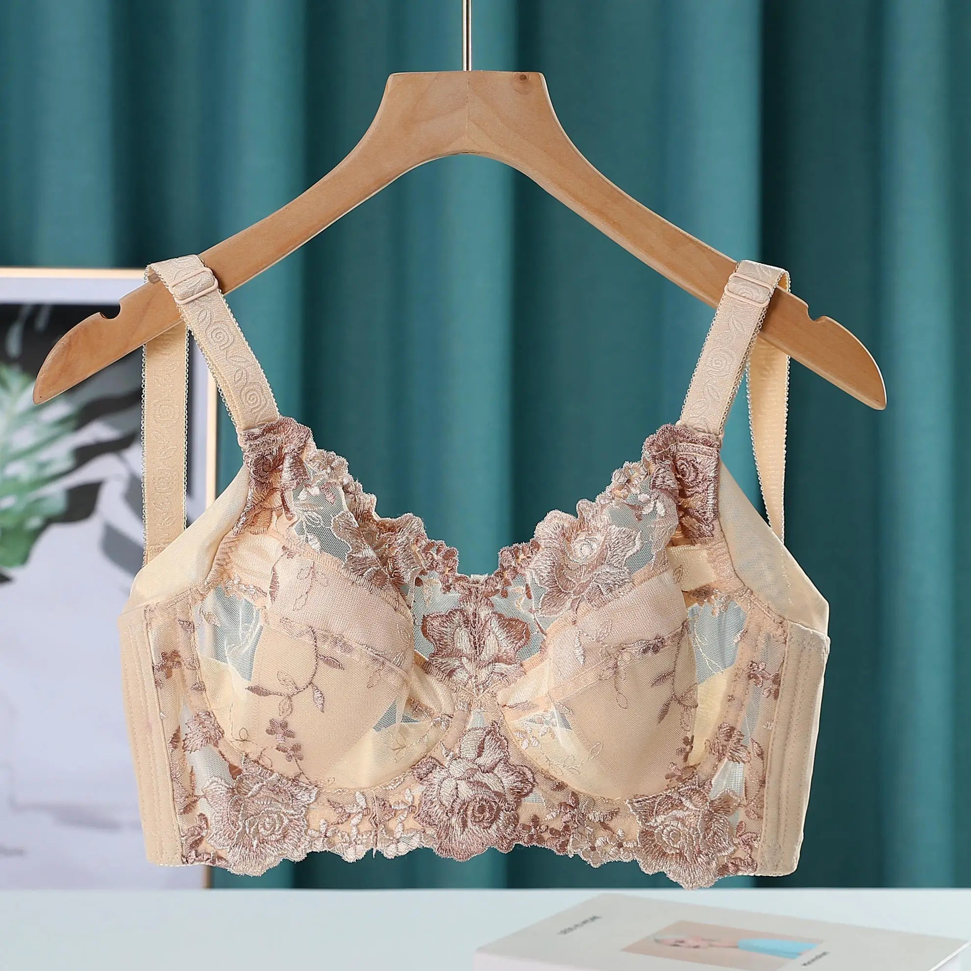 Women's Full Coverage Floral Embrodiery Ultra-thin Bra Lingerie 34 36 38 40 42 44 46 48 B C D E F G H
