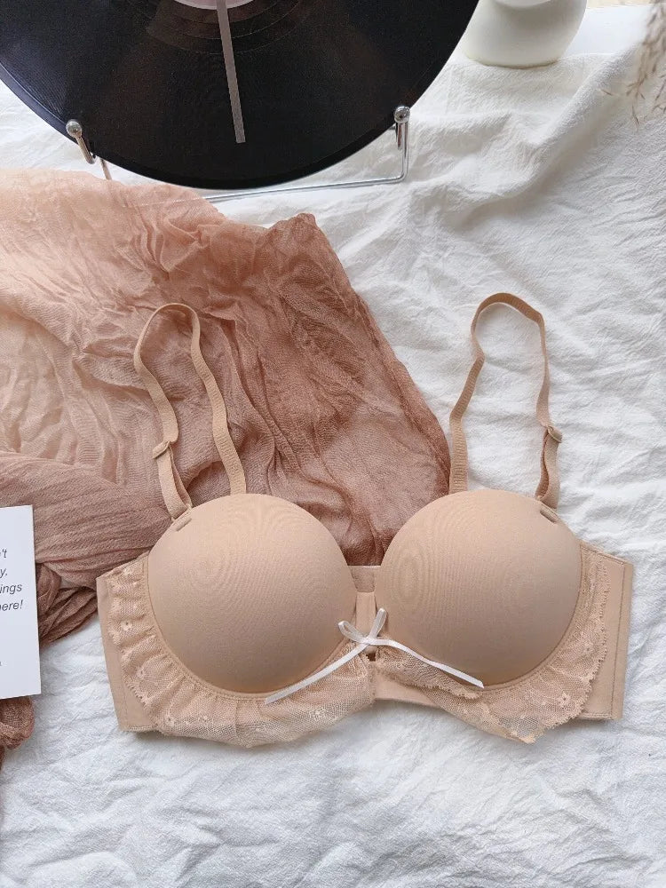 YEMOMO Red Half-Cup Lace Bra Set for Small Chests Adjustable Support Anti-Sagging Push Up Sexy Lingerie Set Women Birthday Gift