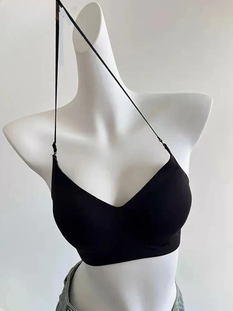 YUQI Push Up Backless Halter Bra Multiway - Seamless U Plunge Cross Front Padded Bra for Small Breast Enhancement ,Sexy Wireless