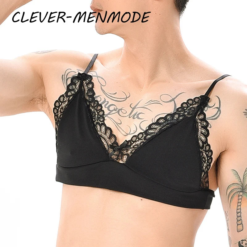 Men's Bras Sexy Underwear Lace See-Through Men's Safety Belts Body Sissy Clothing Gay Exposure Bikini Lingerie