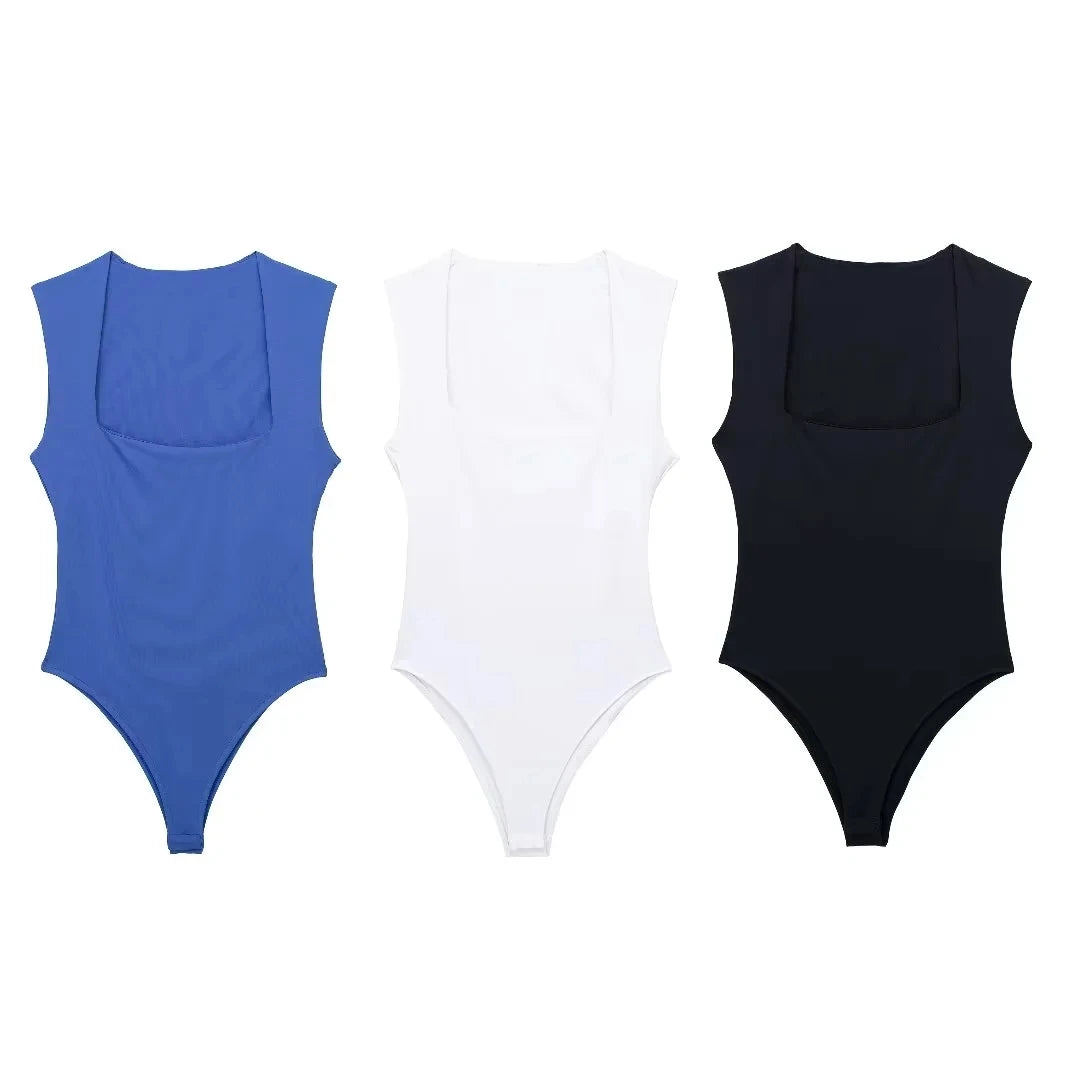 HXAO Black Body Woman Sleeveless White Bodysuit Women Square Neck Summer One Piece Swimsuits Sexy Lingerie Women's Bodysuit