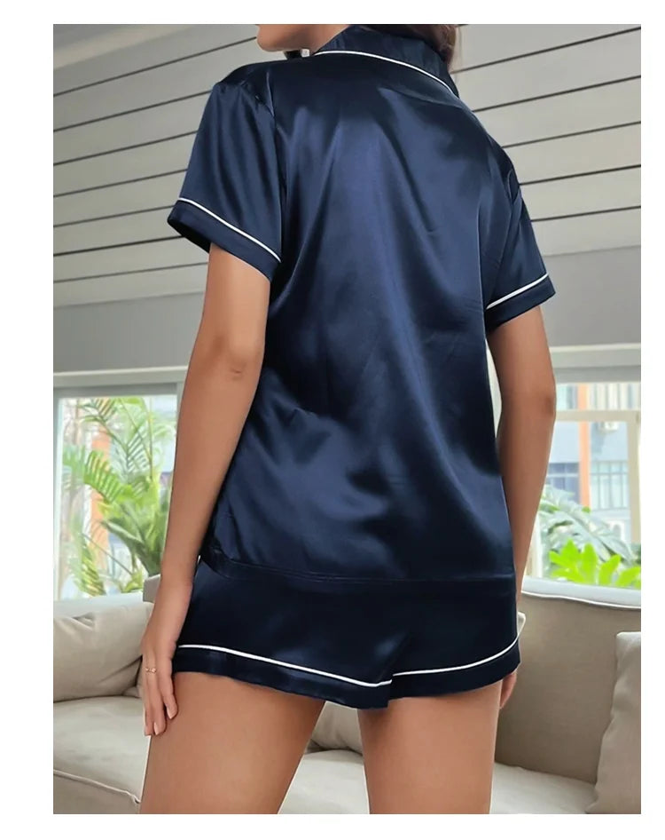 Women's Pajamas Set Summer Short Sleeve Button Down Top & Shorts Two-piece Pj Sets Sleepwear Loungewear Pyjama Femme Nightwear