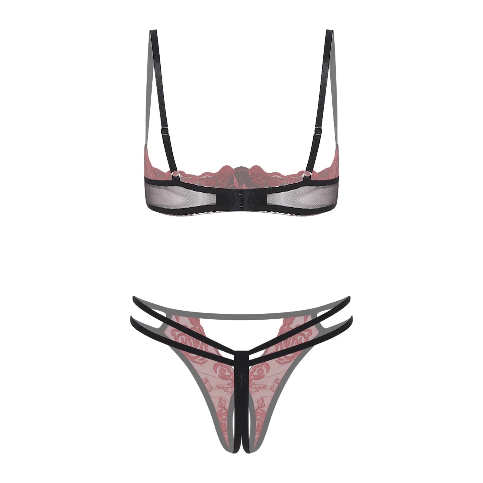 Womens Lingerie Floral Lace Bra Brassiere Underwear Set 1/4 Cup Underwire Push-up Bare Exposed Open Nipples Bralette Balconette