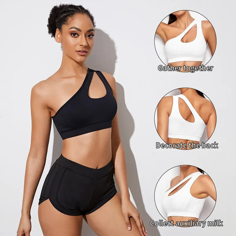 New Women Sports Bra Push Up Fitness Bras One Shoulder Shockproof Yoga Bra Black White Yoga Running Bra Sexy Vest