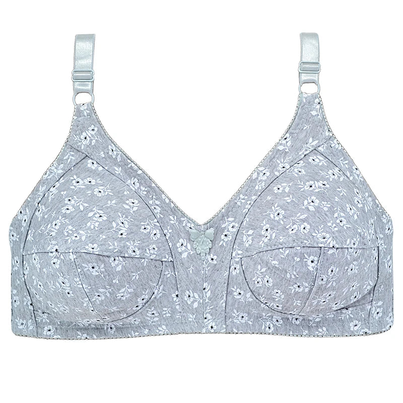 Floral Print Cotton Unlined Bra plus Size Lingerie Comfortable Wire Free Underwear Thin 36-46C Women's Sexy Innerwear