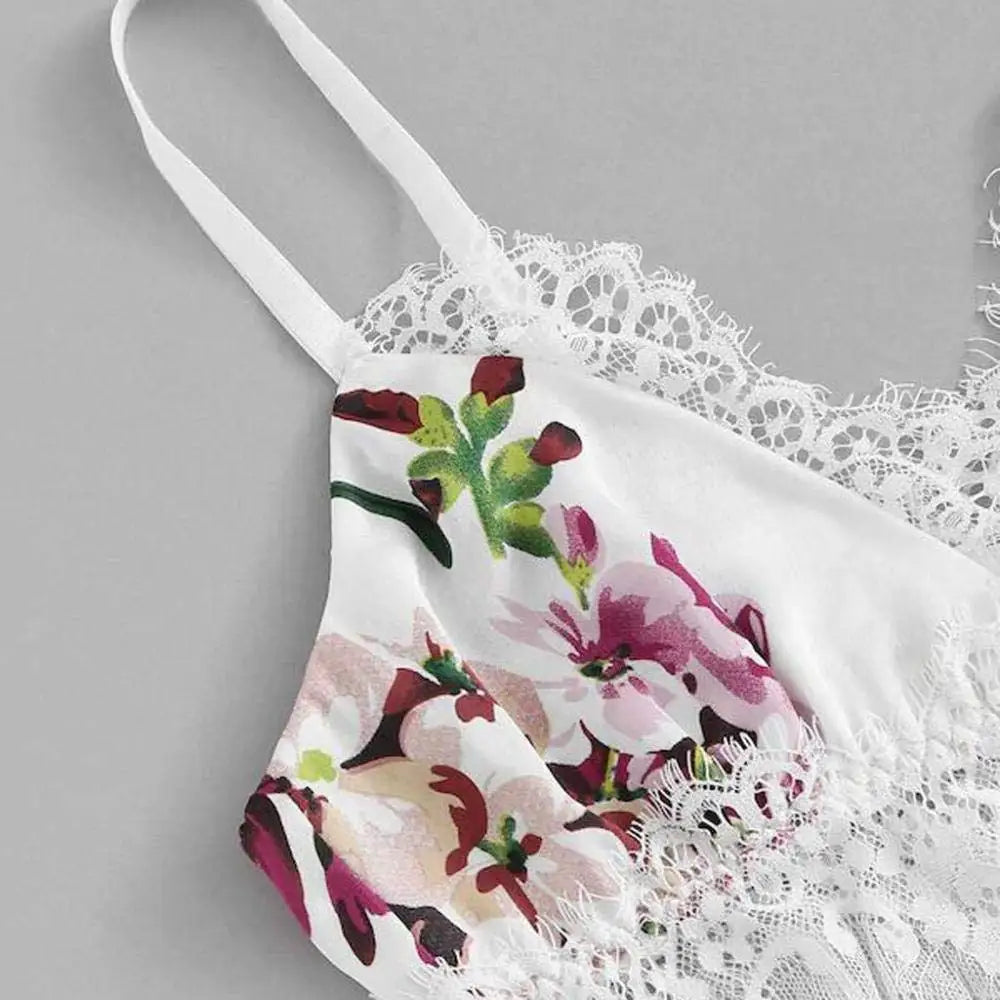 2 PCS Sexy Lace Lingerie Set for Women Floral Print Cami and Lace Strap Sleepwear Sexy Nightwear for Comfort and Seduction