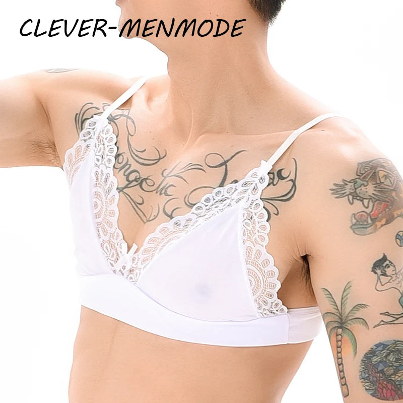 Men's Bras Sexy Underwear Lace See-Through Men's Safety Belts Body Sissy Clothing Gay Exposure Bikini Lingerie