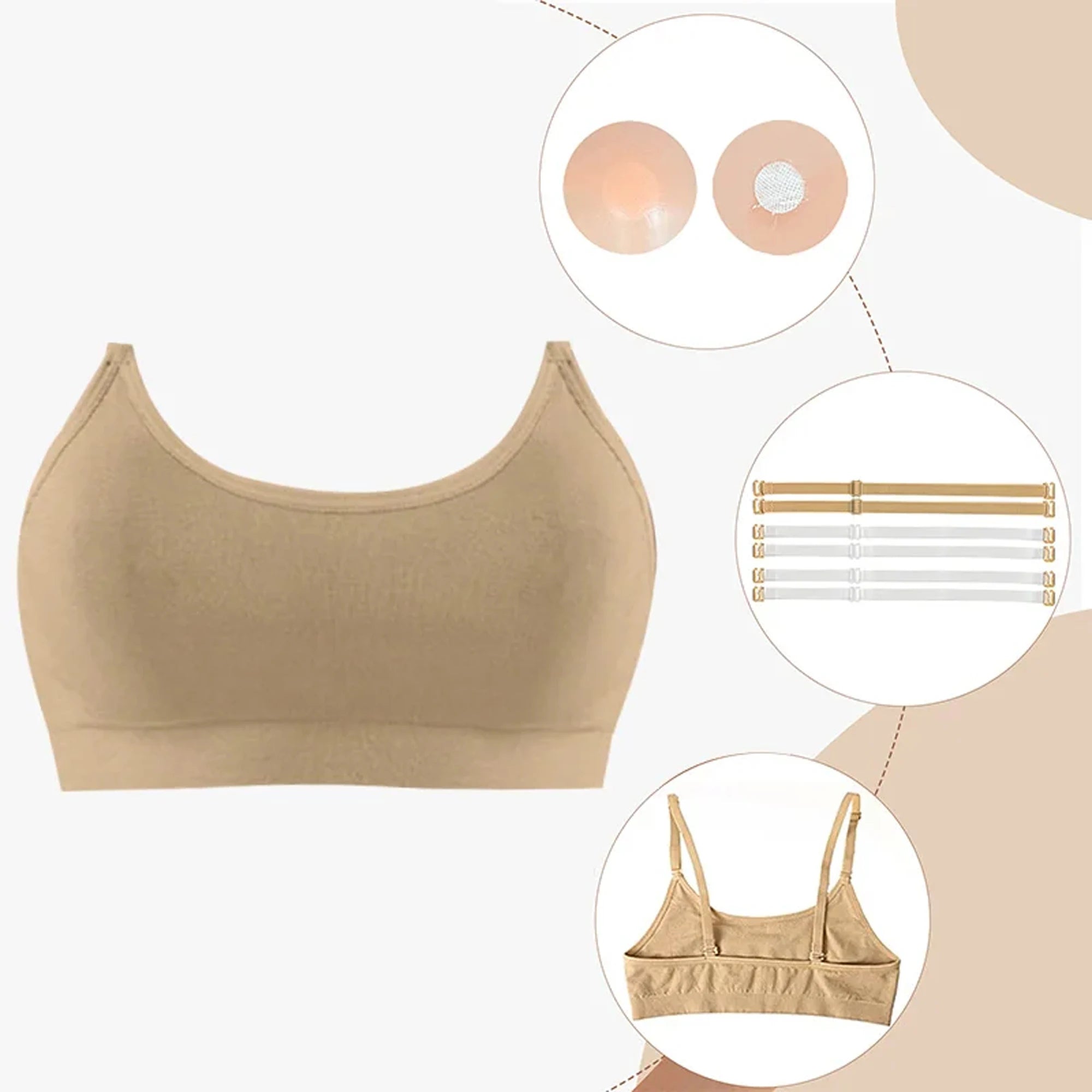 Girls Ballet Seamless Bra Gymnastics Sports  Wireless Elastic Bras 2 Pairs of Adjustable Replace Clear Straps Chest Padding