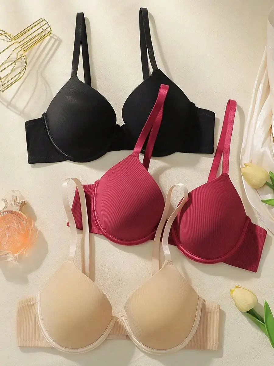 3-Pack Women's Solid Color Underwire Bras Full Coverage T-Shirt Bra with Comfortable Padded  Everyday Wear Soft Lingerie 70B-85B