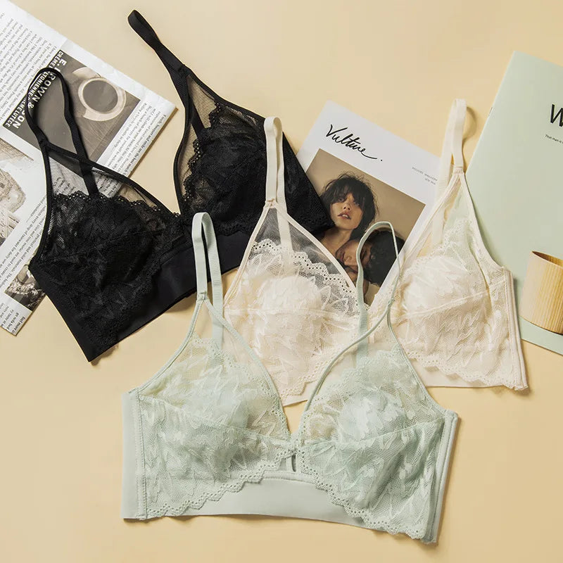 Lace Bras for Women Push Up Bra Non-wire Bralettes Solid Color Patchwork Lace Brassiere Fixed Cup Padded Underwear Sexy Lingerie