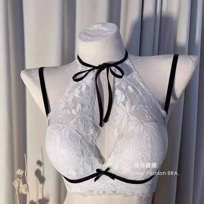 French lace halter bra for women, a sexy and beautiful back bra without a steel ring, breathable