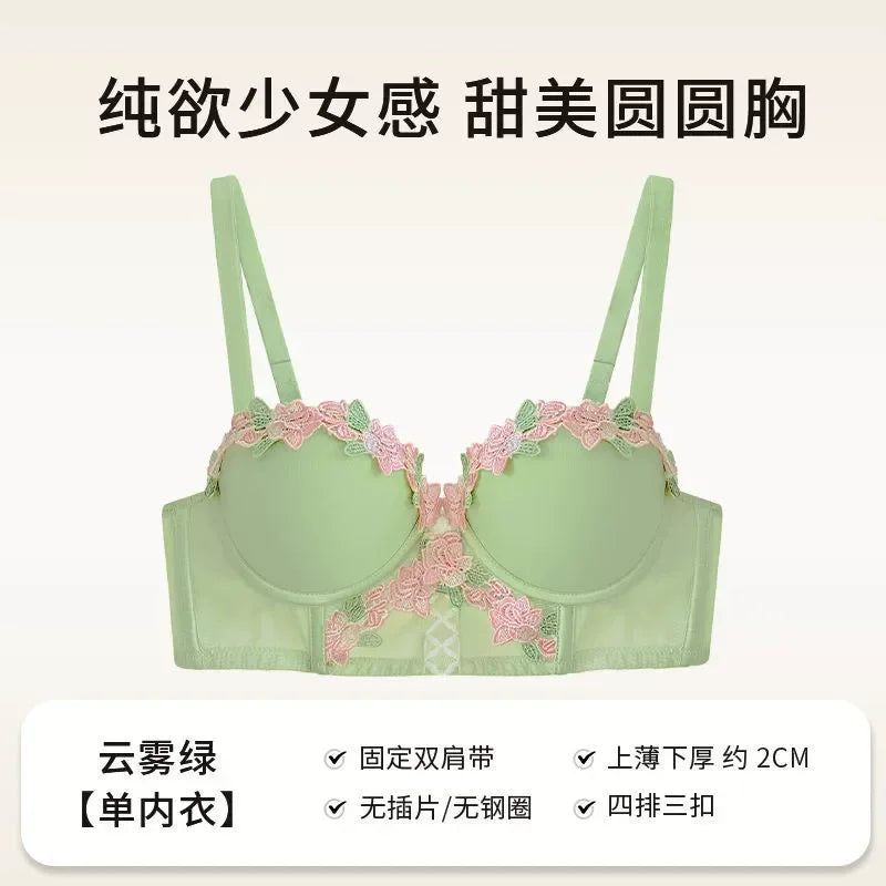New French Retro Sexy Lace Sweet Floral Embroidery Bra Push-up Bra