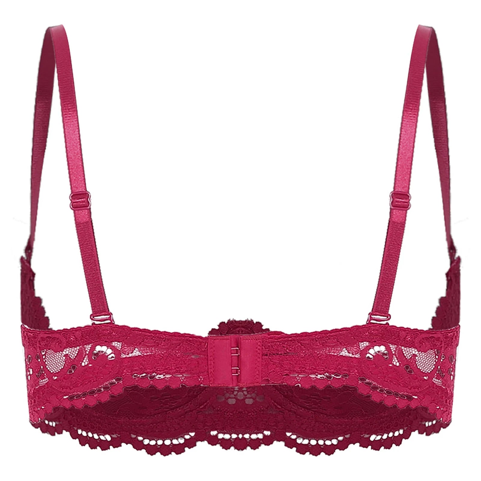 Womens Floral Lace 1/4 Cup Bra Adjustable Spaghetti Straps Push Up Underwired Self Bra Babydoll Lingerie Top Balconette Bras