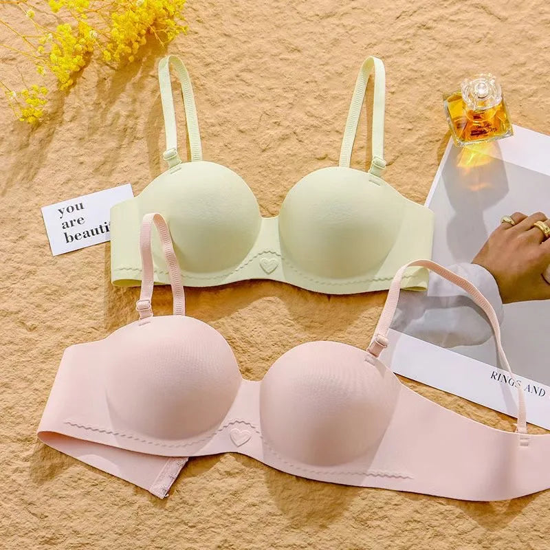 Women's Half Cup Bra Non-Slip Underwear for Small Breasts Gathered without Marks with Side Breast Adjustment