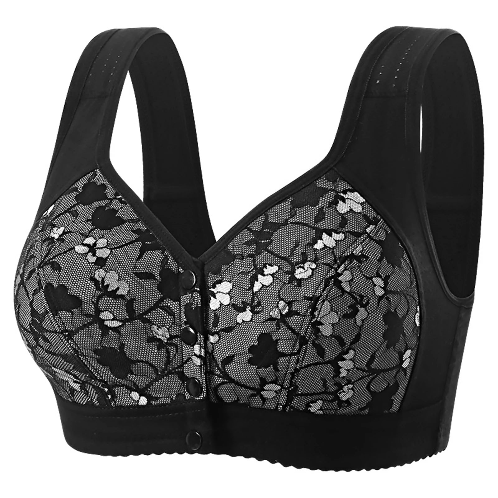 Wireless Wide Straps Women Bra Trendy Plus Size Underwear Lace Bra Stylish Front Closure Breathable Vest Style Lingerie