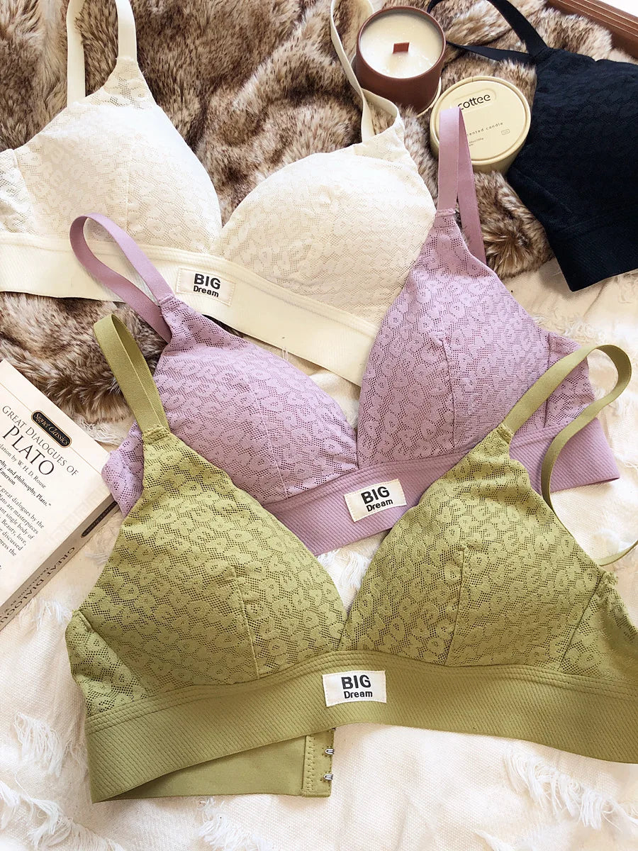Large underwear letter pattern lingerie simple and comfortable mesh thin bra without steel ring triangle cup girls bras
