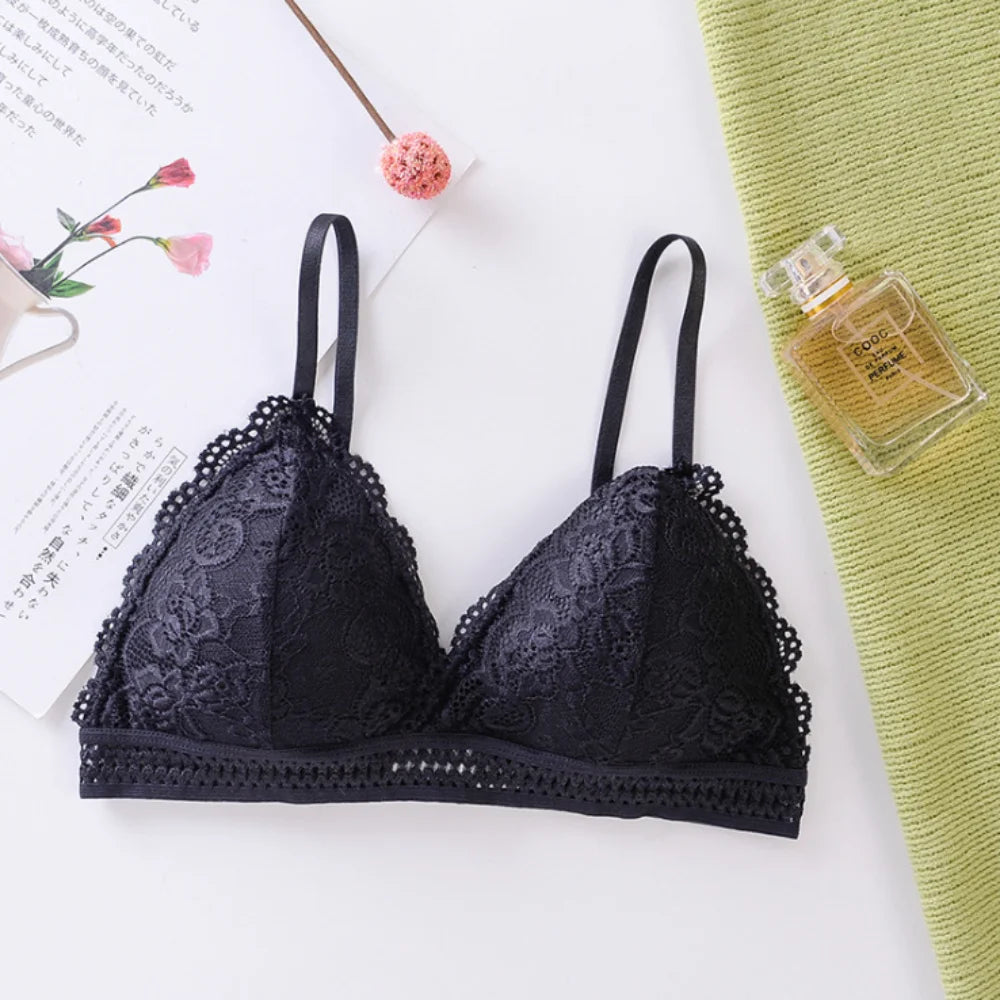 French Beautiful Back Bra Women'S Thin Lace Beautiful Back Bra No Steel Ring Sling Strap Small Chest Gather Up Support Bra