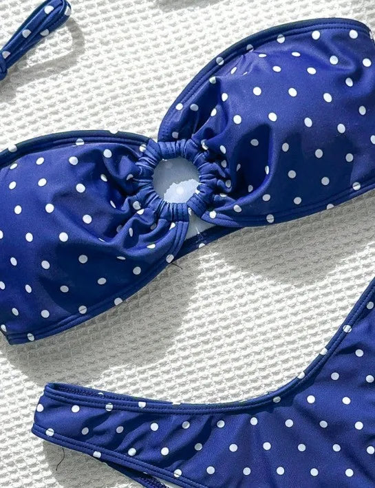 2026 Bikini Woman 2025 Swimsuit Women Printed Bikinis Black Bandeau Top Thong Bottom Swimwear Polka Dot Two Piece High Cut
