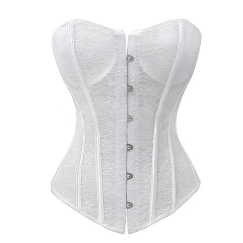 Corset Overbust Bustiers Sexy Corset For Women Lace Perspective Transparent Lingerie Femme Black White